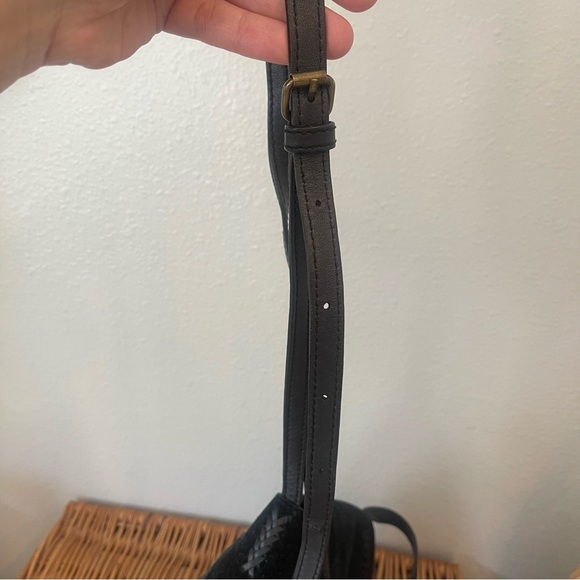 Lucky Brand Mini Saddle Bag Crossbody Black Suede Tassel Adjustable Leather Boho - Picture 14 of 14